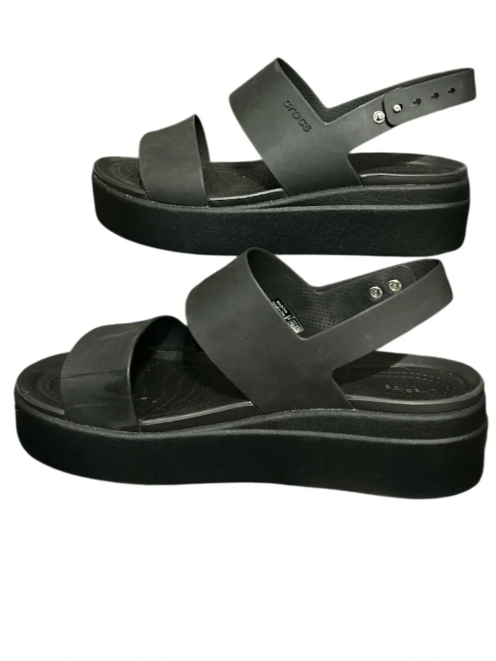 CROCS Women's Black Brooklyn Low Wedge Platform Slingback Sandals Size 8